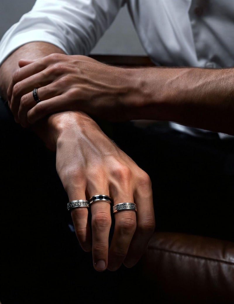 JeryWe 8 Pcs Stainless Steel Rings for Men High Polished Mens Band Wedding Engagement Fidget Rings Vintage Spinning Rings Size 7-13 - Image 5